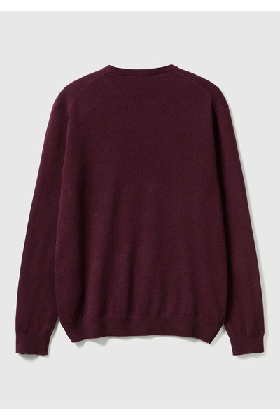 United Colors of Benetton Men's plum 100% merino crew neck sweater