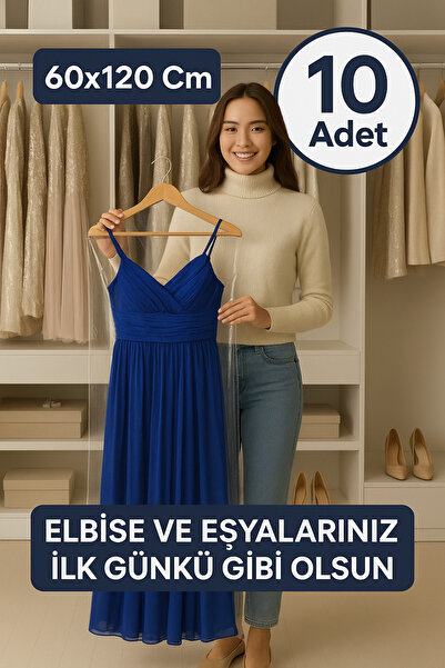 erfa plastik ambalaj 1984'den beri 60x120 cm 10 Adet Askılı Elbise Poşeti Şeffaf Naylon Kılıf Ceket Kazak Takım Koruma Poşeti