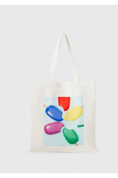 United Colors of Benetton Women's multi-colored 100% cotton ice cream patterned tote bag