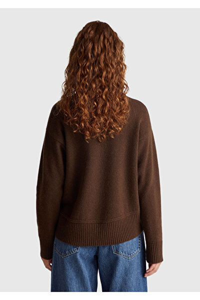 United Colors of Benetton Women's dark brown wool blend sweater with wide cowl neck