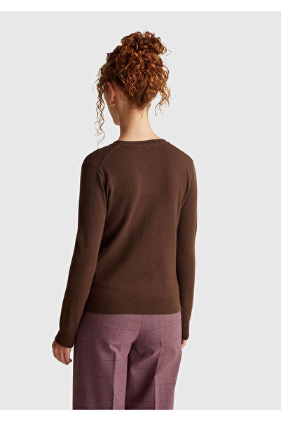 United Colors of Benetton Women's Dark Brown 100% Merino Crew Neck Sweater