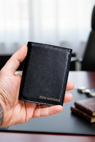 VANİLLA COLLECTİON Hakiki Deri Erkek Cüzdan Dik Model – 12 Kart - Bozuk Para Bölme - İsim Baskılı - Mini Cüzdan