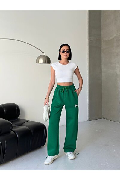 moda paketi Γυναικείο παντελόνι – Άνετο κομμένο, παντελόνι jogger με λεπτομέρεια από λευκό κέντημα