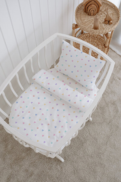 Messido 100% Cotton Poplin Mother's Side Crib Bedding Set - Colorful Hearts