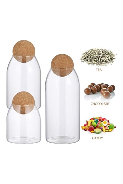 XIUWOO 3-Piece Food Storage Glass Jar with Wood Lid Ball Clear 23.5 x 9.5cm