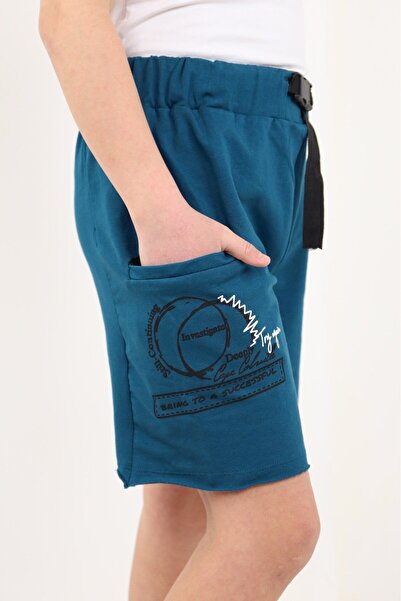 Toontoy Boy's Printed Single Pocket Shorts with Elastic Waist - Belt Detail