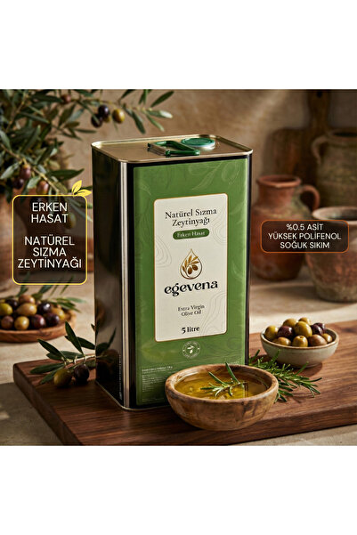 EGEVENA 2025-2026 Premium Erken Hasat 5 Litre Naturel Sızma Soğuk Sıkım Zeyti...