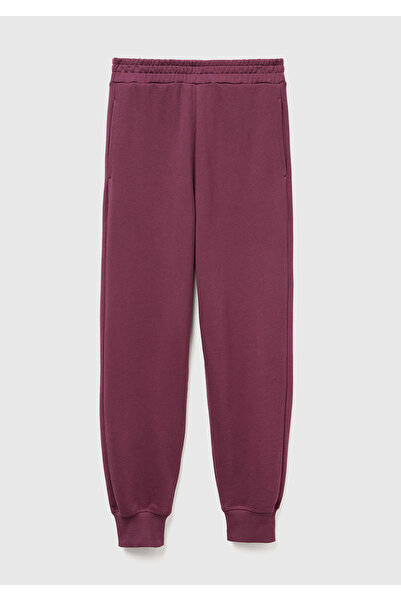 United Colors of Benetton Women's Plum 100% Cotton Cuffed Elastic Waist Regular Fit Sweatpants