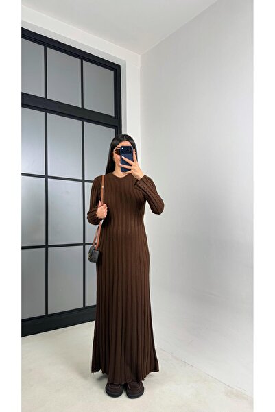 Gaus Kahve Kuşak Detaylı Triko Elbise GAUS-00812