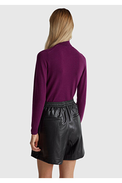 United Colors of Benetton Women's Plum 100% Merino Mock Neck Sweater