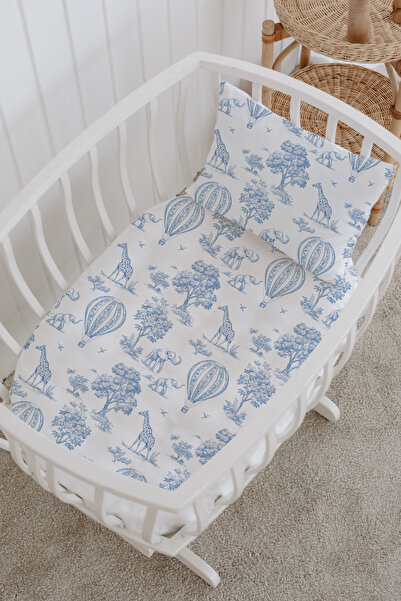 Messido 100% Cotton Poplin Mother's Side Crib Duvet Cover Set 60X100 cm - Blue Balloon Safari