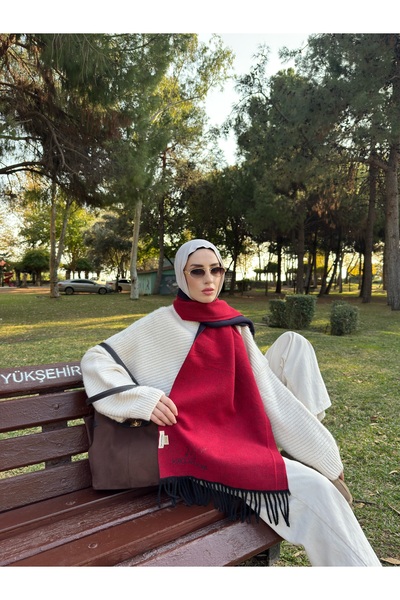 Mooncorn Double-Sided Wool Scarf Navy Blue Red