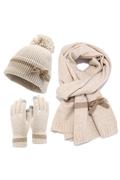 OEM Ins trendy big head circumference solid color face display small hat scarf gloves three piece set -