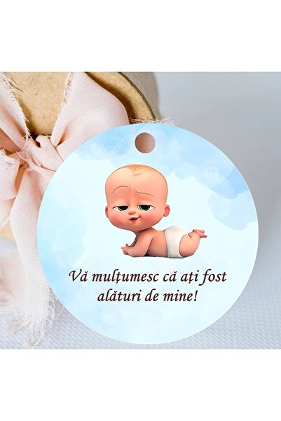 Invitatii Originale Etichete marturii botez BABY BOSS (5cm) -Set 50 buc