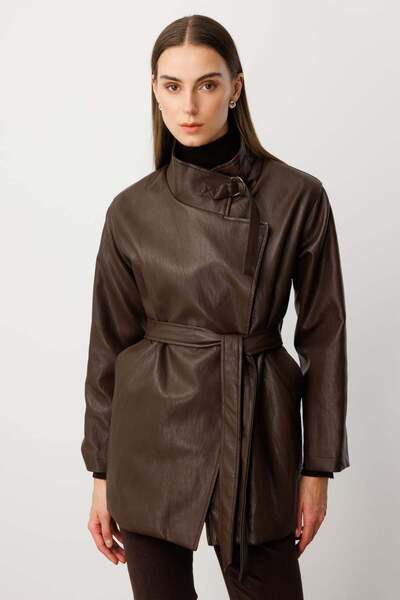 Ekol معطف جلدي بحزام عند الخصر