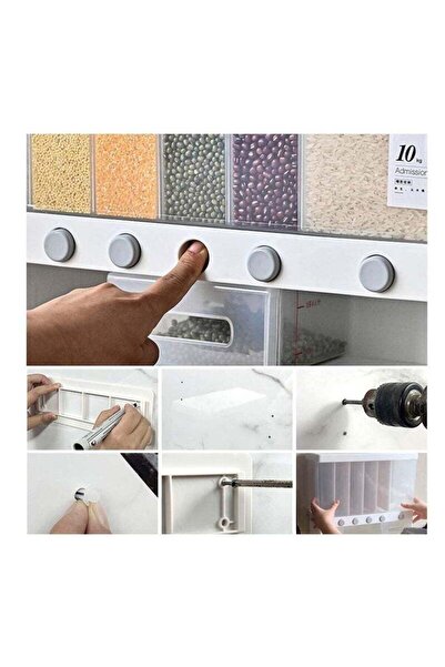 BLOOMING TIME Wall Mounted Large Capacity Moisture Proof Grain Storage Multi-Compartment Dispenser