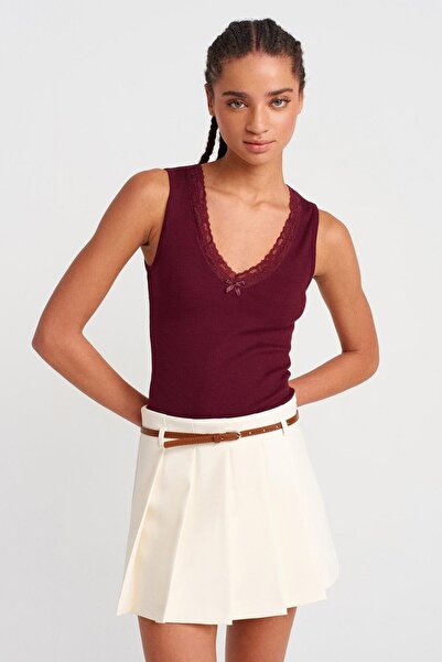Nazen Giyim Lace Detail Sleeveless Burgundy Women's Crop 31778-2Y5