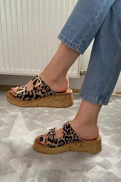 asmi shoes Sandale ortopedice pentru femei Nora cu model leopard cu bandă dublă cu talpă groasă de plută K-270