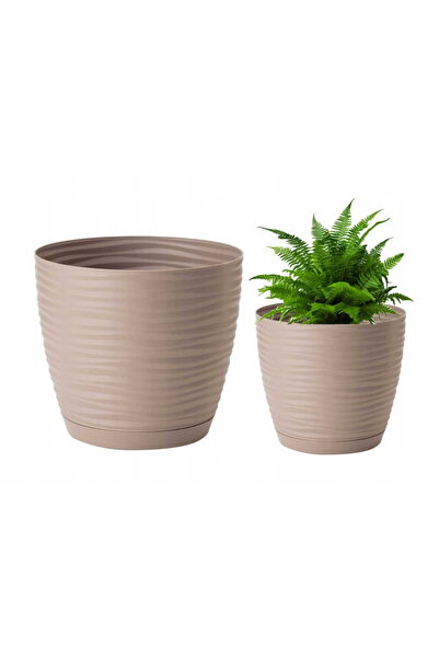 Other Doniczka z podstawką okrągła plasticowa beżowa 10,7x11cm