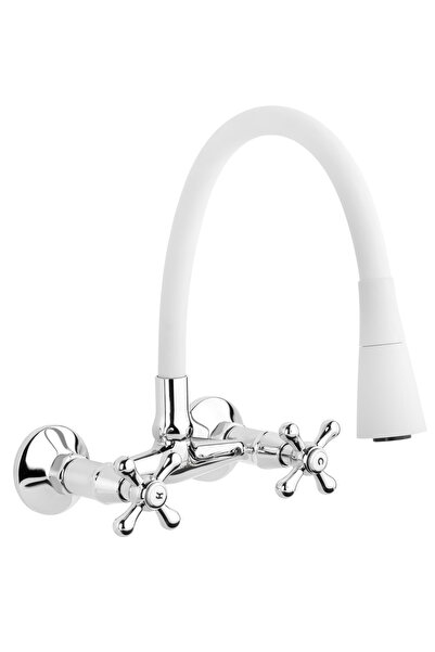 Other Baterie chiuvetă Roma cu pipă flexibilă albă, montată pe perete