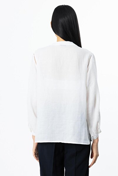 Nazen Giyim Embroidered Ecru Linen Women's Blouse 3924-2Y5