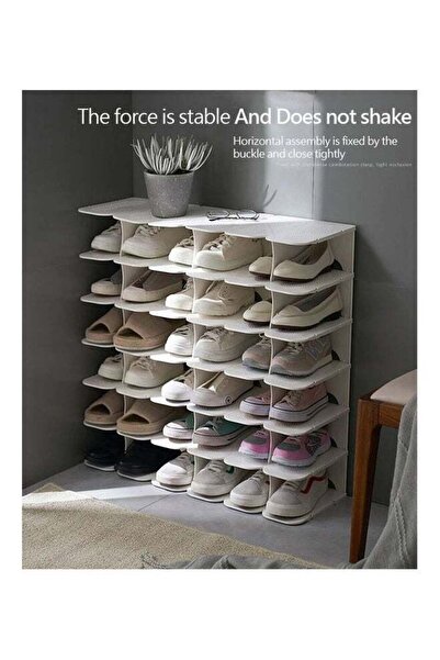 Fashionhome Multi Steps Adjustable Plastic Shoe Organizer Rack White 13.2x24x26.3cm
