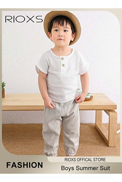 RIOXS 2PCS T-Shirt and Pants Set, Short Sleeved Cotton Shirt and Linen-cotton Pants, Fashionable Outfit fo