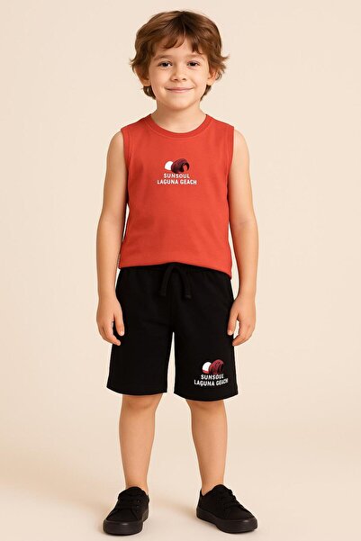 RAPAPA Αγορικό καλοκαιρινό σετ σορτς Laguna Beach – Κόκκινο & Μαύρο-7050