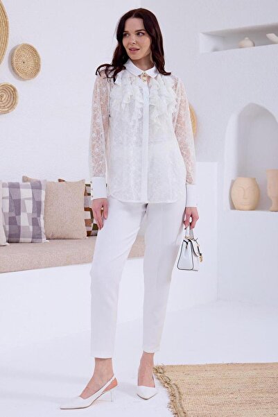 Nazen Giyim Lace Brooched Ecru Women's Bluse Ma11.15-2Y5