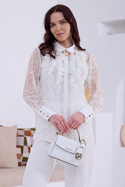 Nazen Giyim Lace Brooched Ecru Women's Bluse Ma11.15-2Y5