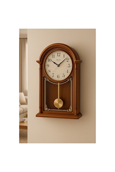 Rikon Wall Clock with Pendulum, Classic Style, 48 x 30 cm, Wood, Quartz Movement, Battery Included