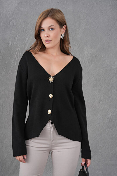 Park Karon Women's Crew Neck Button Detail Soft Textured Knitwear Jacket 12315