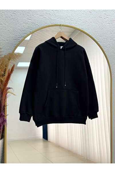 MİHRA STORE Cady Hooded Kangaroo Pocket Sweatshirt-Ci3577 Black