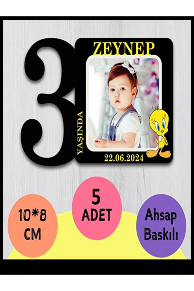 wonderlike 3 Yaş Bebek Doğum Günü Magneti 5 Adet