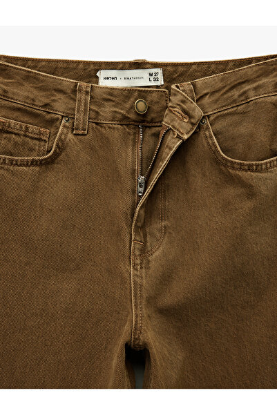 Koton Comfortable Fit Pocketed Buttoned Washable Straight Leg Baggy Jean Pants