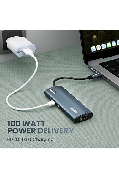Salpido 6in1 PD100W Type-C Hub Adapter DS-16H, LED lighting & 4K HD Display, Aluminum Alloy Material
