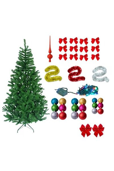 xpress sales Set brad de Crăciun artificial cu 48 de accesorii, 100 LED-uri, 4 m, înălțime 1,8 m, verde