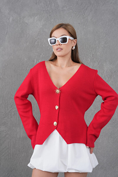 Park Karon Women's Crew Neck Button Detail Soft Textured Knitwear Jacket 12315