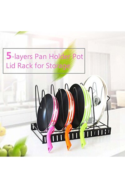 Generic 5-layers Pot Lid/Pan Holder Rack Organizer Black 38.5*4.3*21cm