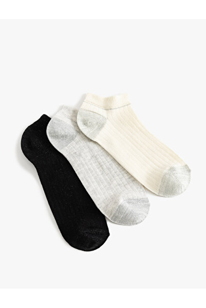 Koton Women's Multi-Colored Glittery 3-Piece Booties Socks Set