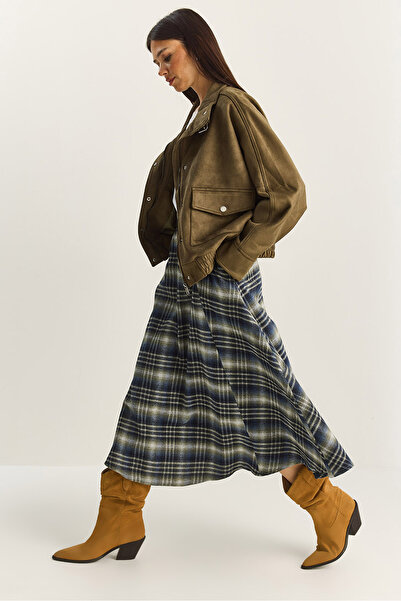 Bianco Lucci Жіноча довга спідниця з кишенями та картатим візерунком, крій А 60283870