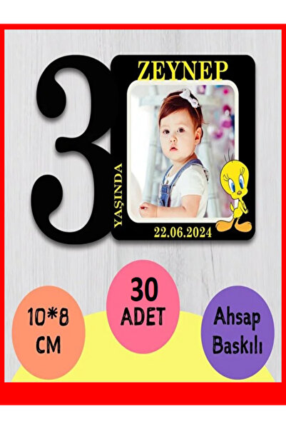 wonderlike 3 Yaş Bebek Doğum Günü Magneti 30 Adet