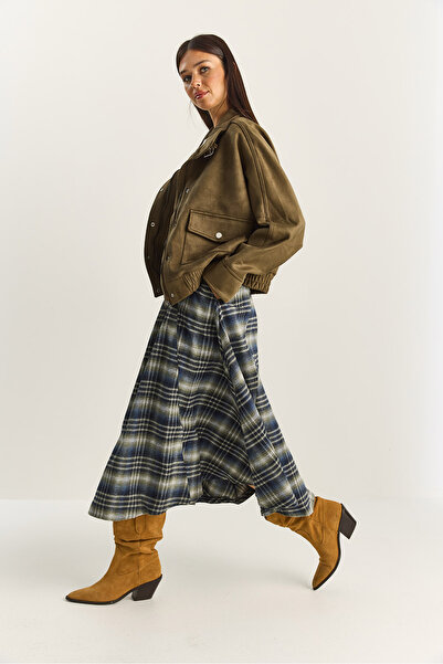 Bianco Lucci Жіноча довга спідниця з кишенями та картатим візерунком, крій А 60283870