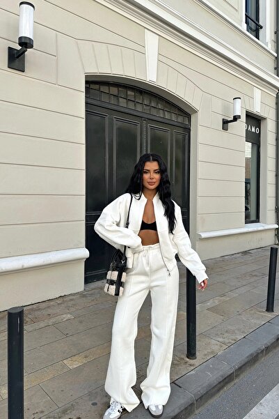 YAKAMEL KADIN 3 İPLİK PREMİUM FERMUARLI BOMBER CEKET EŞOFMAN TAKIMI