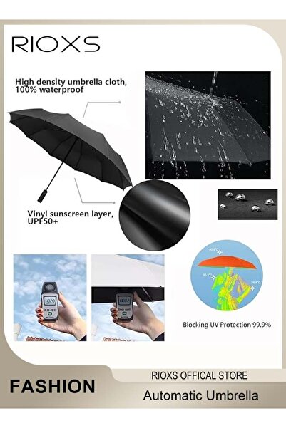 RIOXS Compact Travel Umbrella with Automatic Open/Close Handle and UV Protection, Automatic Umbrella with