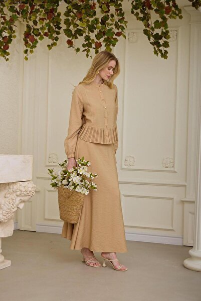 Nazen Giyim Pleated detailed cupra skirt set mb24.662-2y5