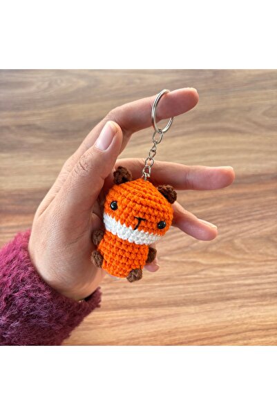 marifetli tığım El Yapımı Amigurumi Tilki Anahtarlık – Örgü Çanta Süsü – Sevimli Hediyelik Oyuncak