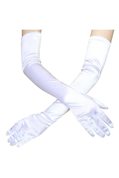 OEM Women's Faux Leather Sexy Long Gloves Sexy Wet Look Latex Elbow Length Long Gloves (White(Satin