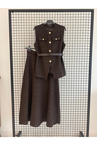 Armine TREND Tweed Suit with Vest Belt Detail Skirt-25Kt688