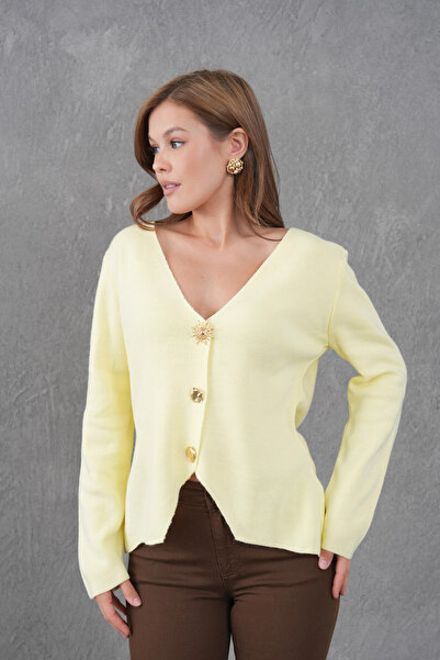 Park Karon Women's Crew Neck Button Detail Soft Textured Knitwear Jacket 12315